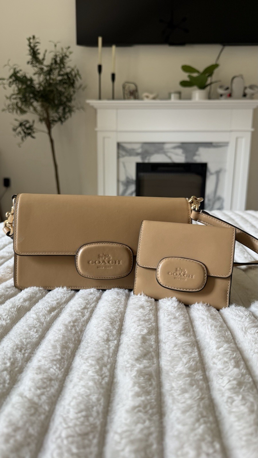 Coach Eliza Flap Crossbody With Leather Covered Closure In Gold/Tan with Wallet