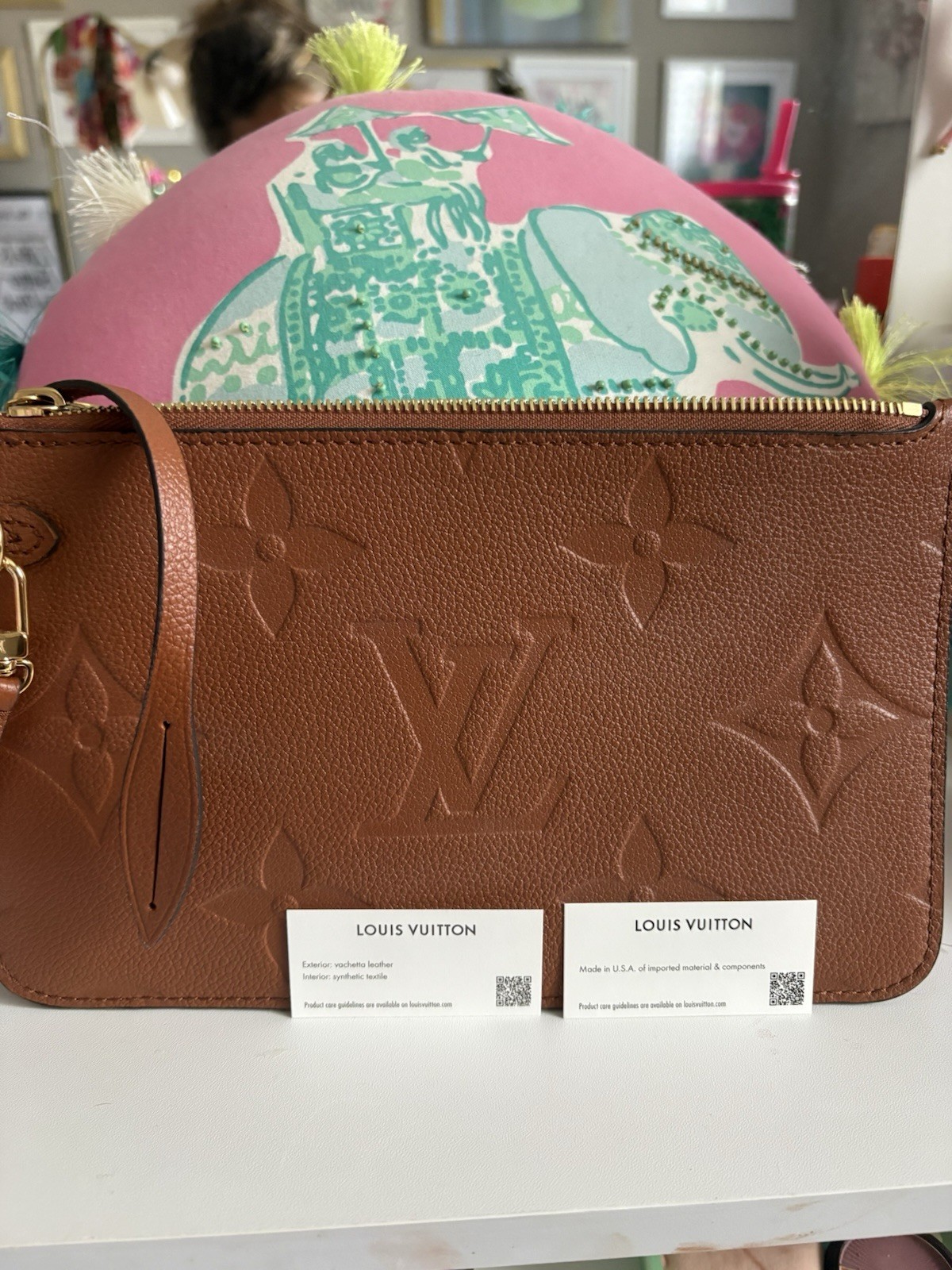 Louis Vuitton Brown Monogram Embossed Small Wristlet Zip Pouch w/ Strap