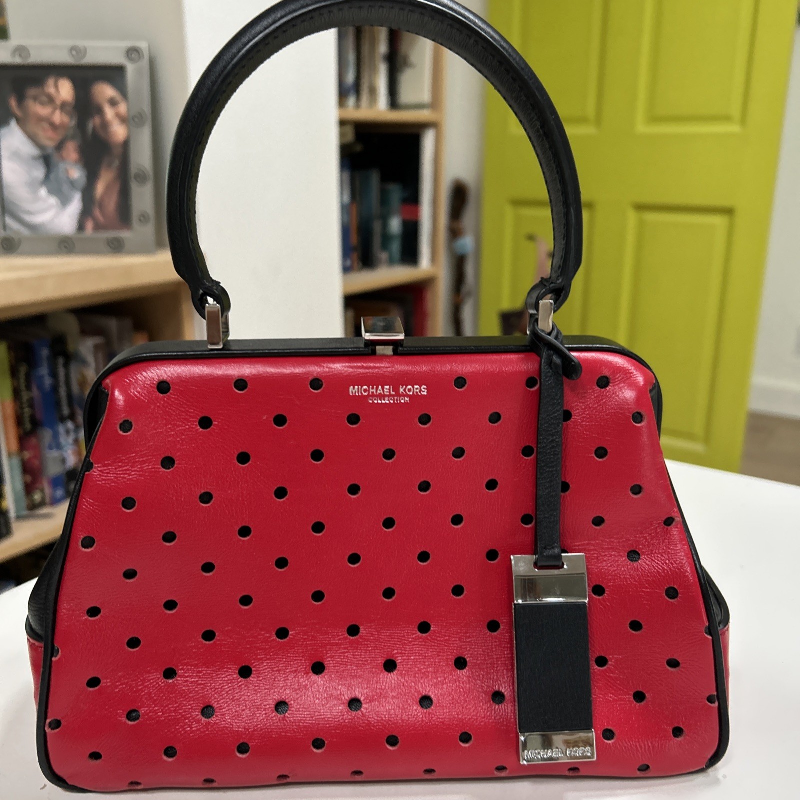 Michael Kors Purse Leather Cut Out Polka Dots Silver Tone Clasp