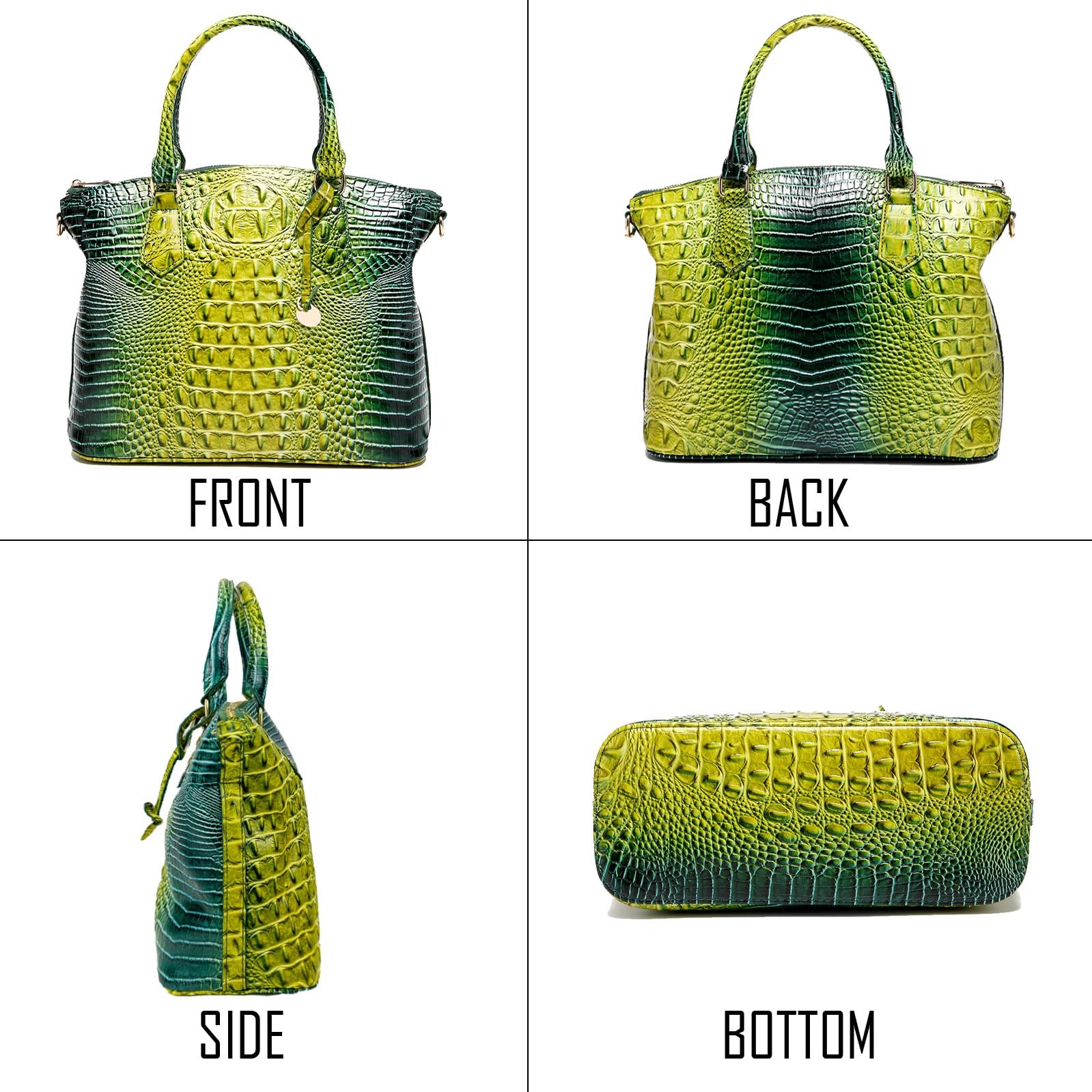 Crocodile Leather Tote Purse for Women 11.8″ x 5.1″ x 10.6″, 1-jade Green