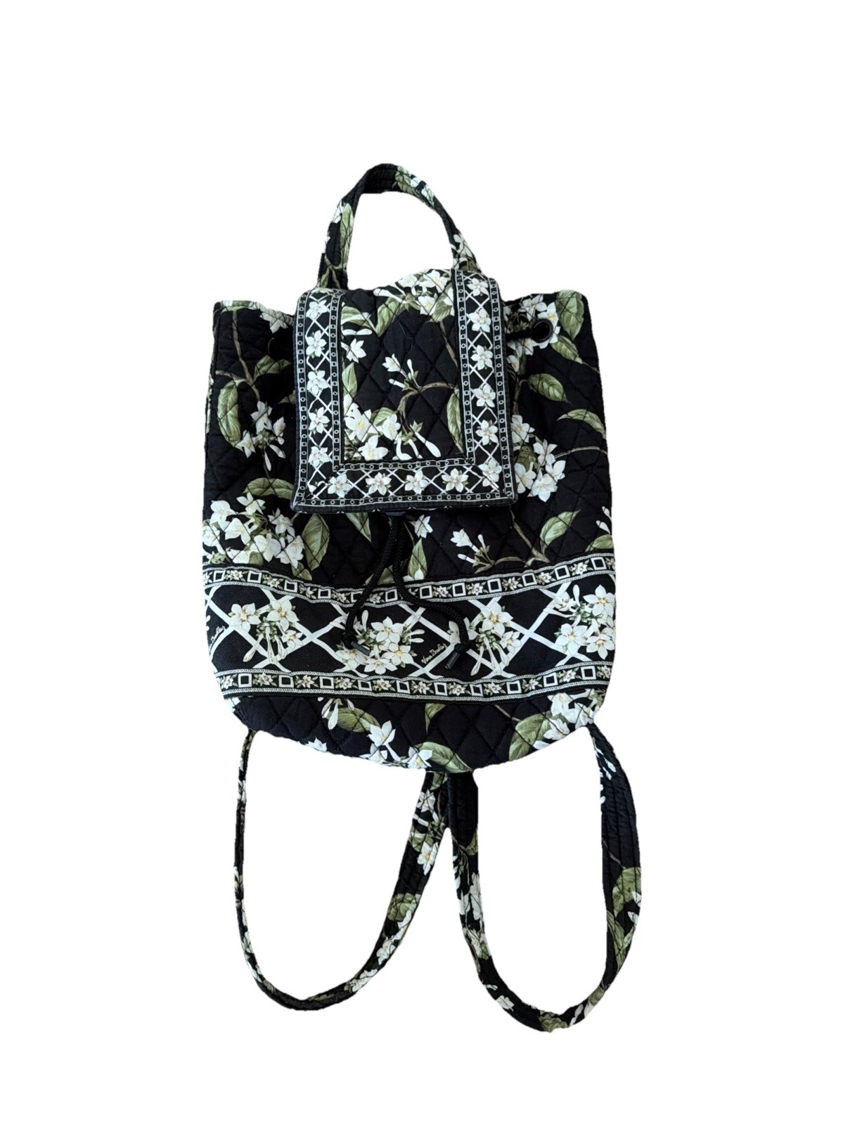 Vera Bradley Vintage Black & White Floral Jasmine Backpack With Drawstring