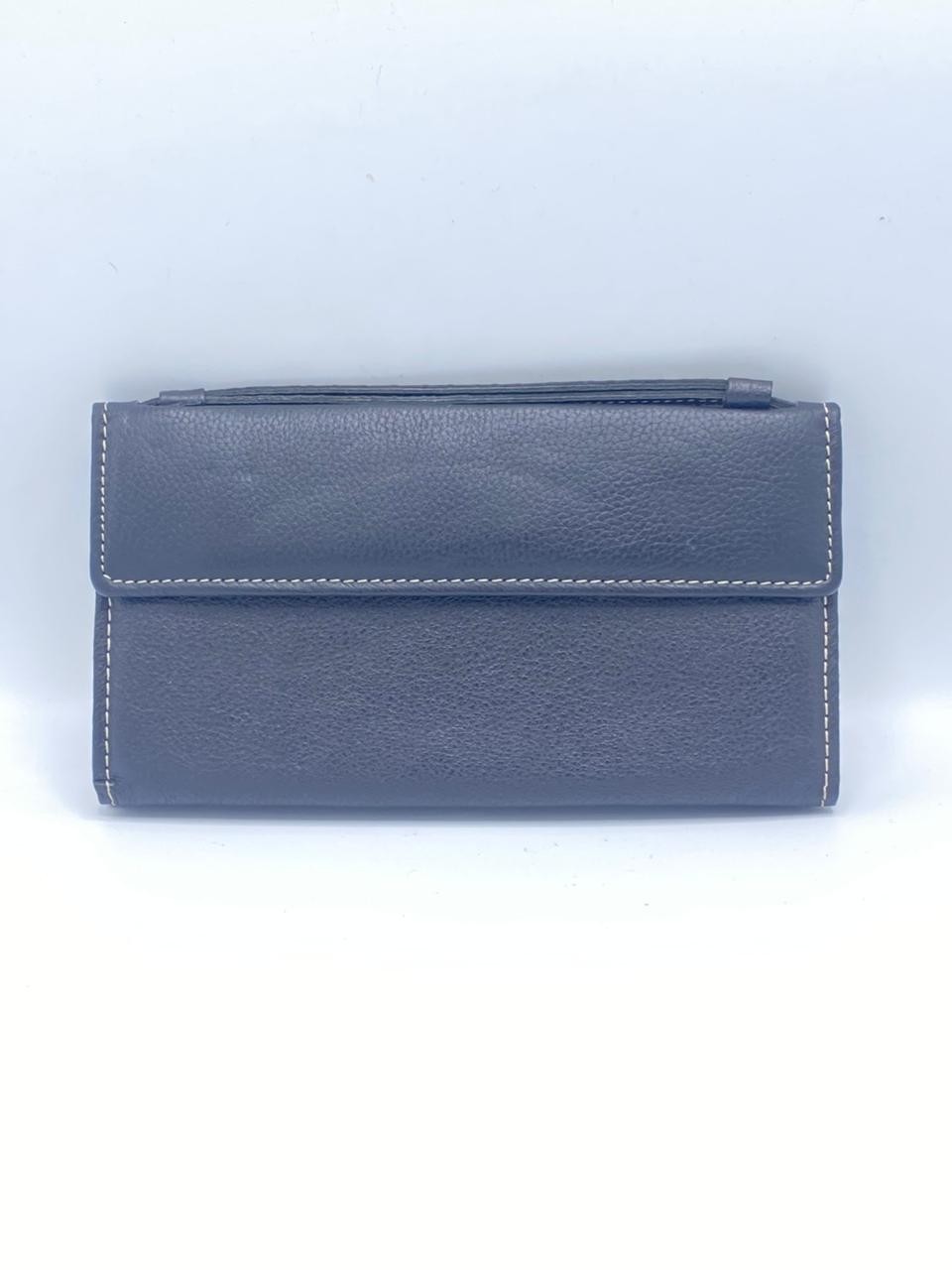 Handmade Leather Clutch Wallet for Women Organizer Purse Navy Blue Travel Wallet