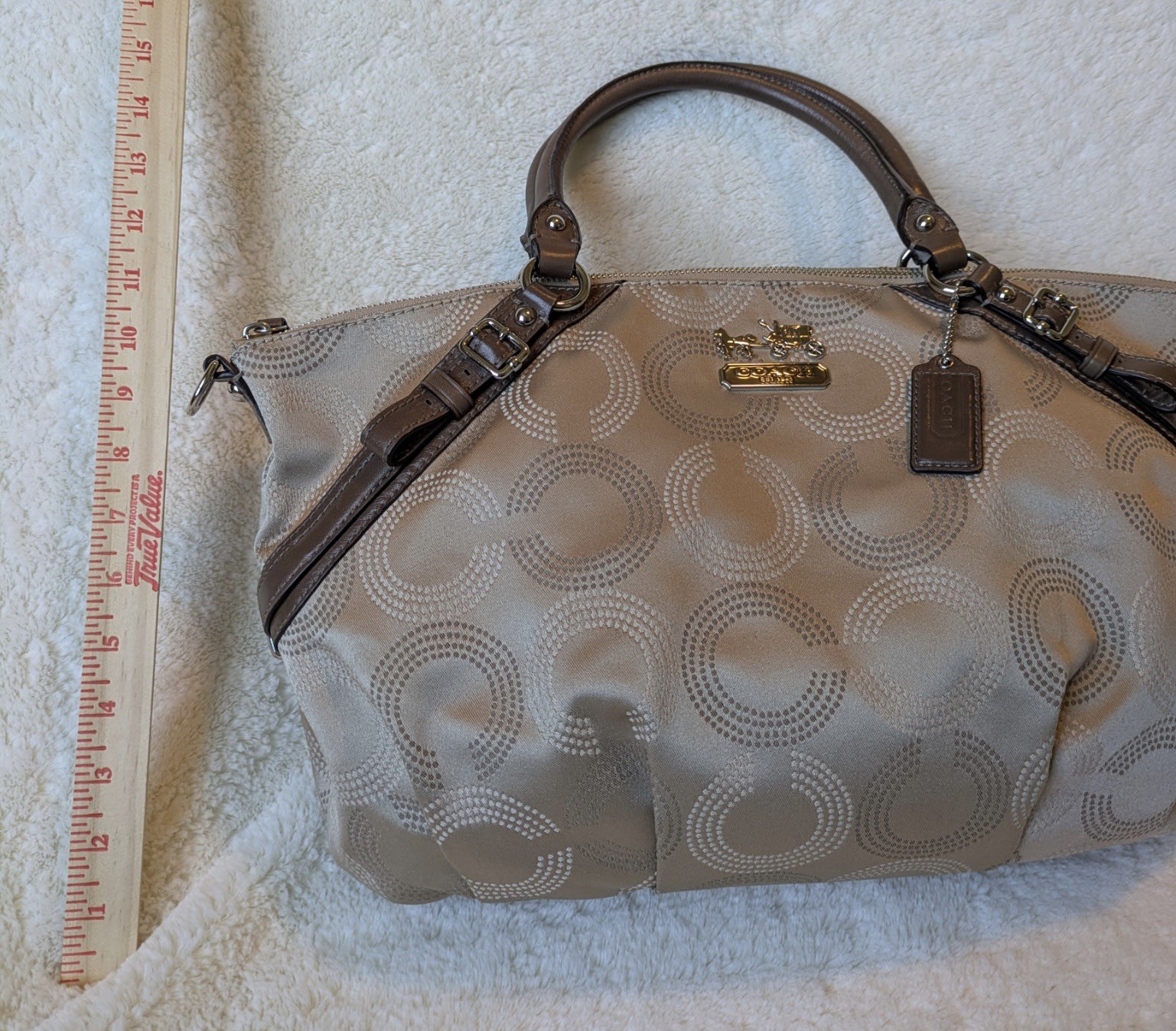 Coach Madison Dotted Op Art Sophia Satchel Gold-Tone Hardware Canvas/Leather