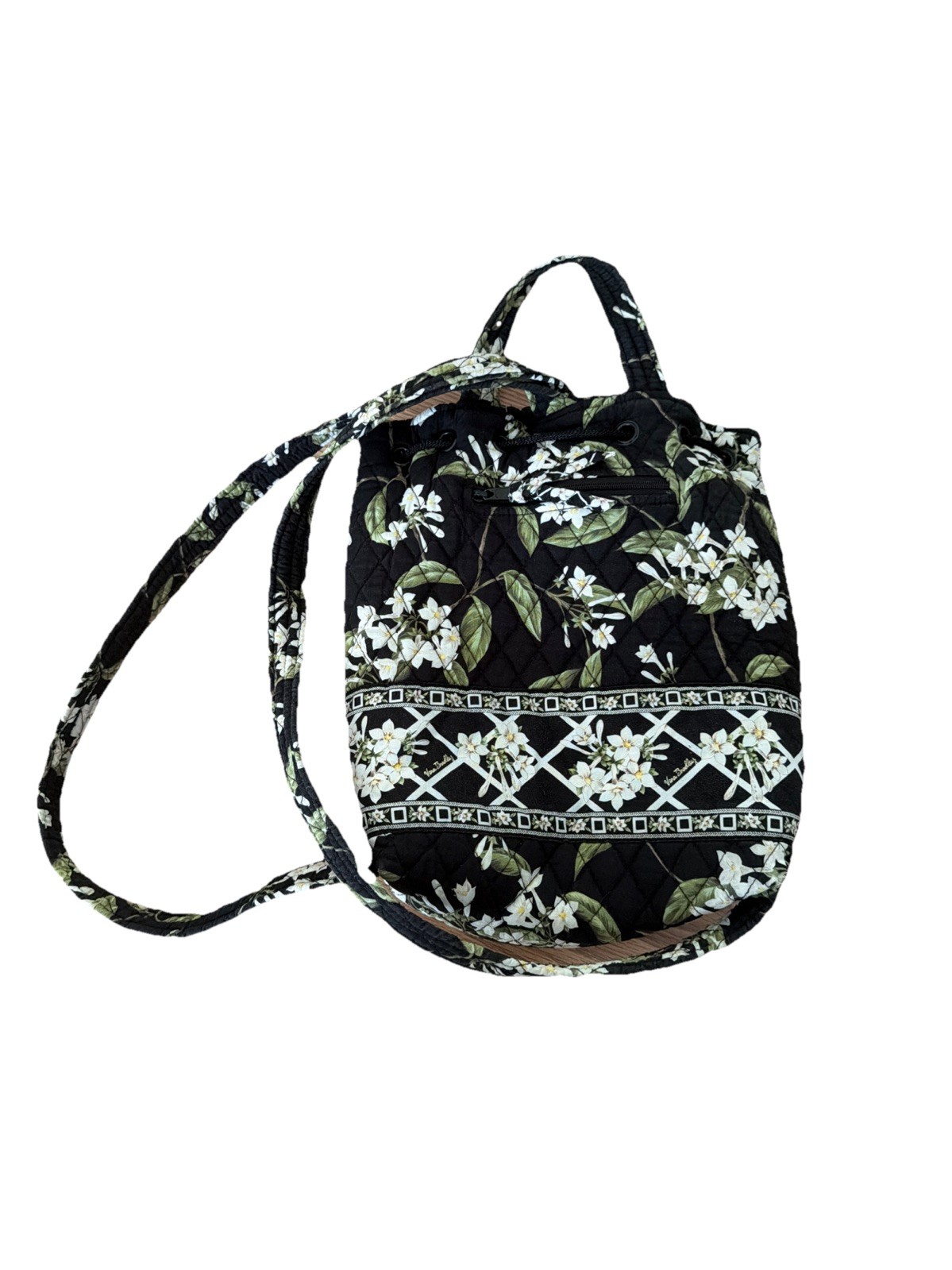 Vera Bradley Vintage Black & White Floral Jasmine Backpack With Drawstring