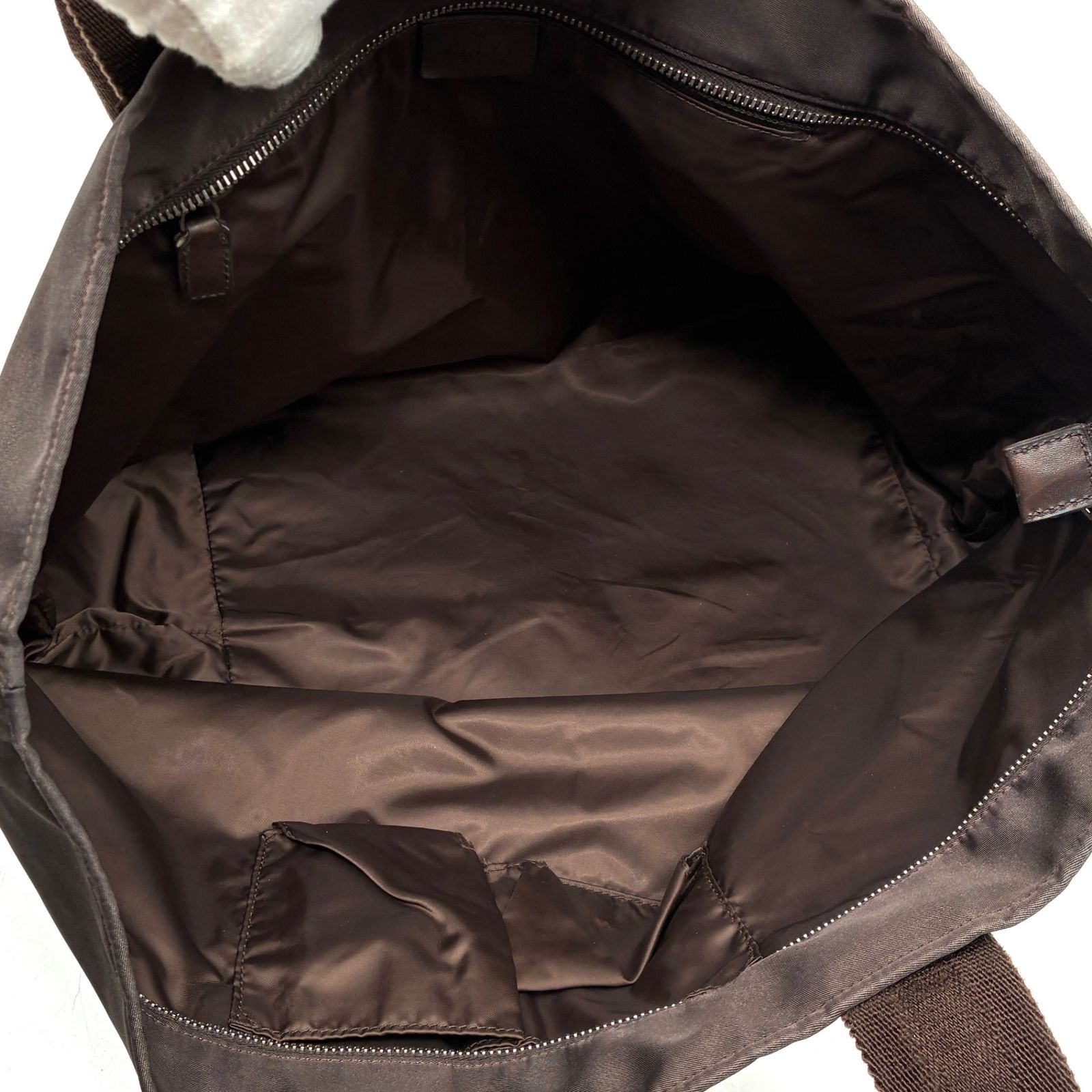 Gucci Sherry Line Tote Bag Brown Leather Canvas Nylon 44×30.5cm Used Bag