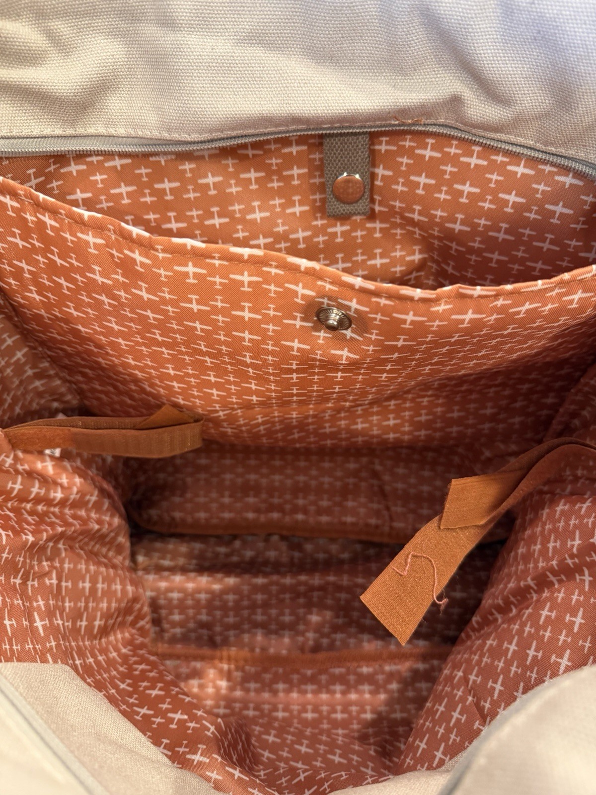 FLIGHT Outfitters Zip Top Tote Bag Gray/Beige Outer & Inner Pockets-4 zip pocket