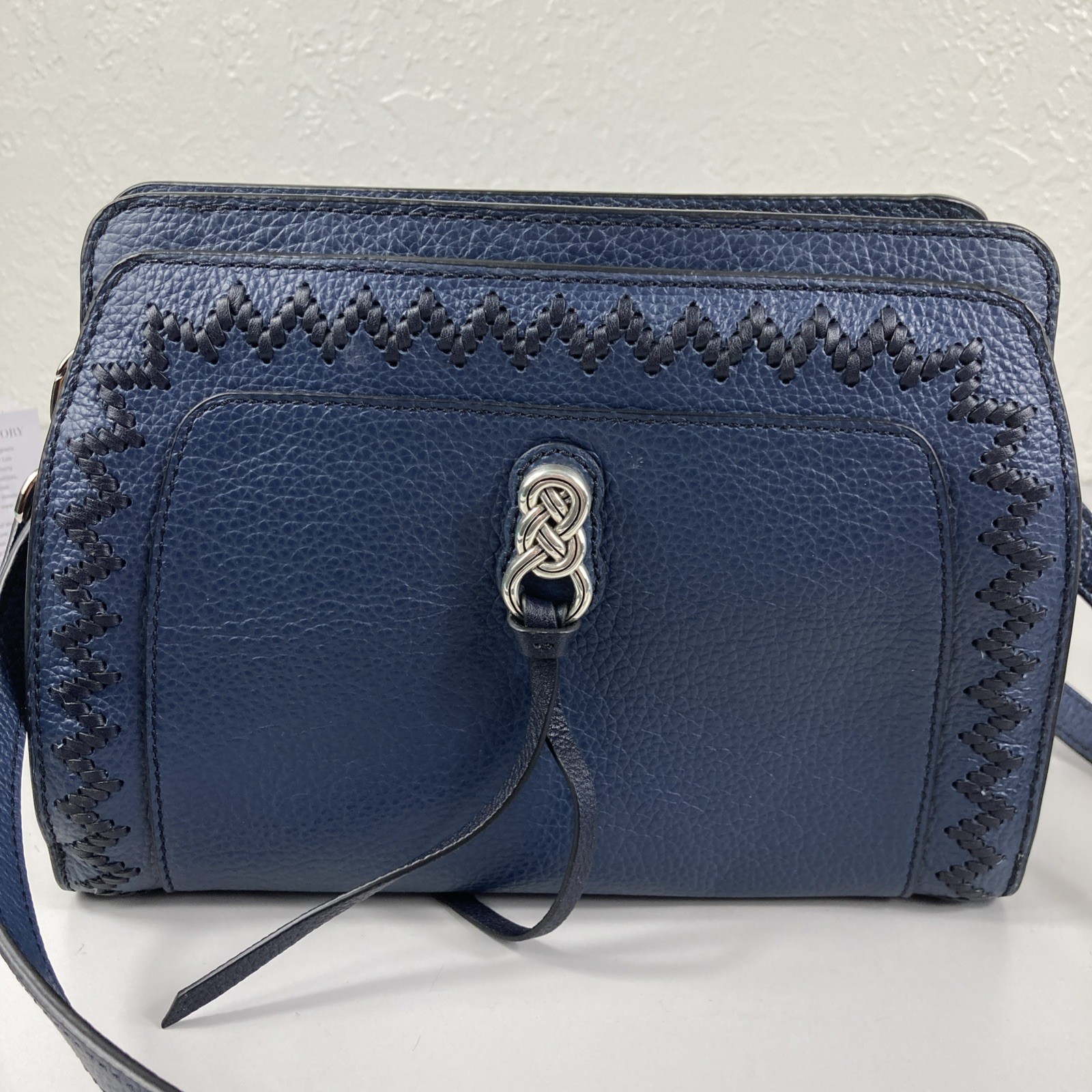 Brighton Interlok Collection Georgina Organizer Dark Blue Weave Crossbody Wallet