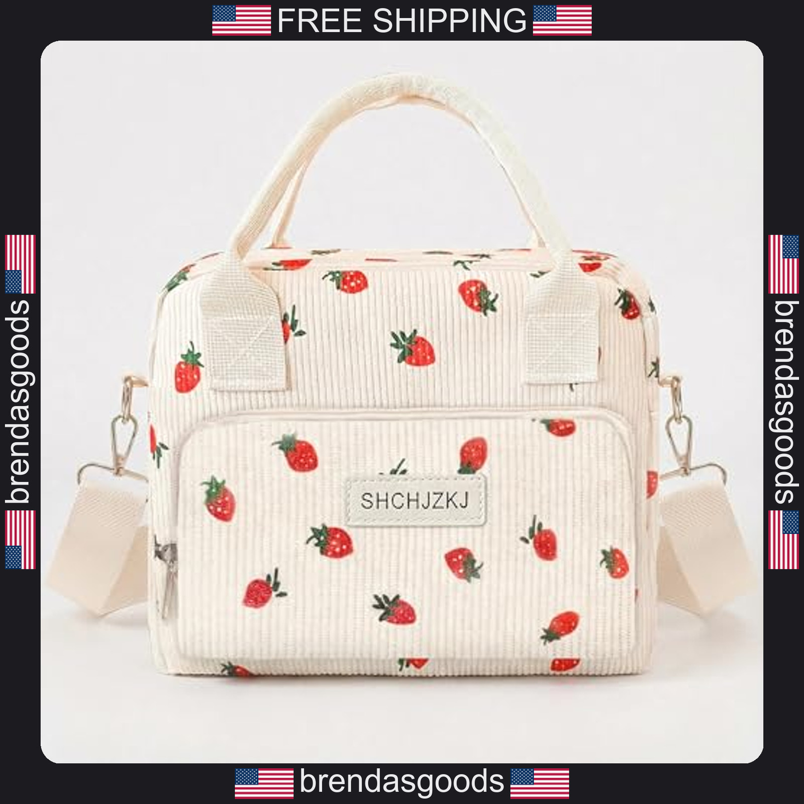 Large Corduroy Lunch Bag with Adjustable Shoulder Strap for Women