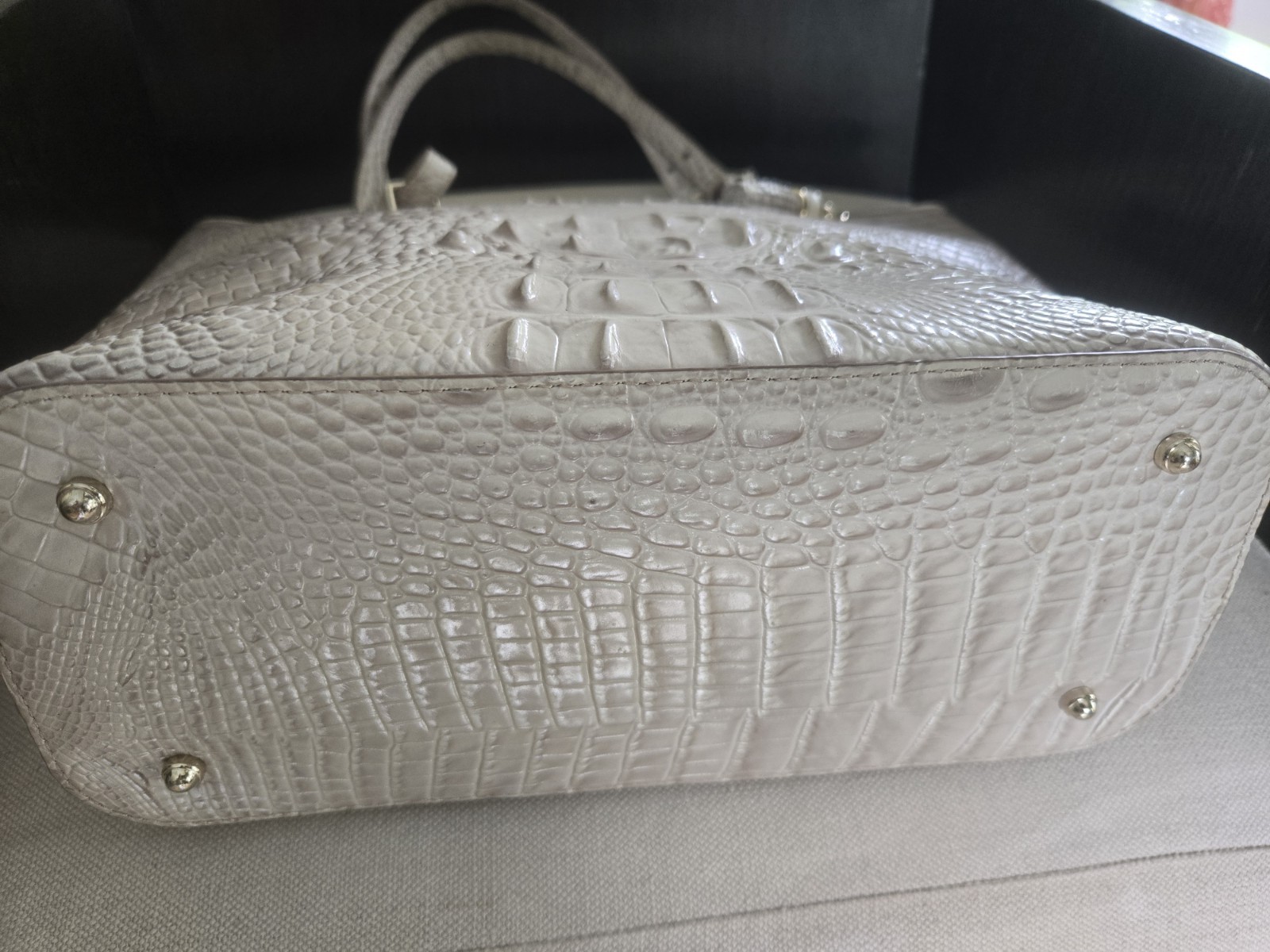 Brahmin Medium Asher Tote Gravel Melbourne Beige Croc Embossed Leather