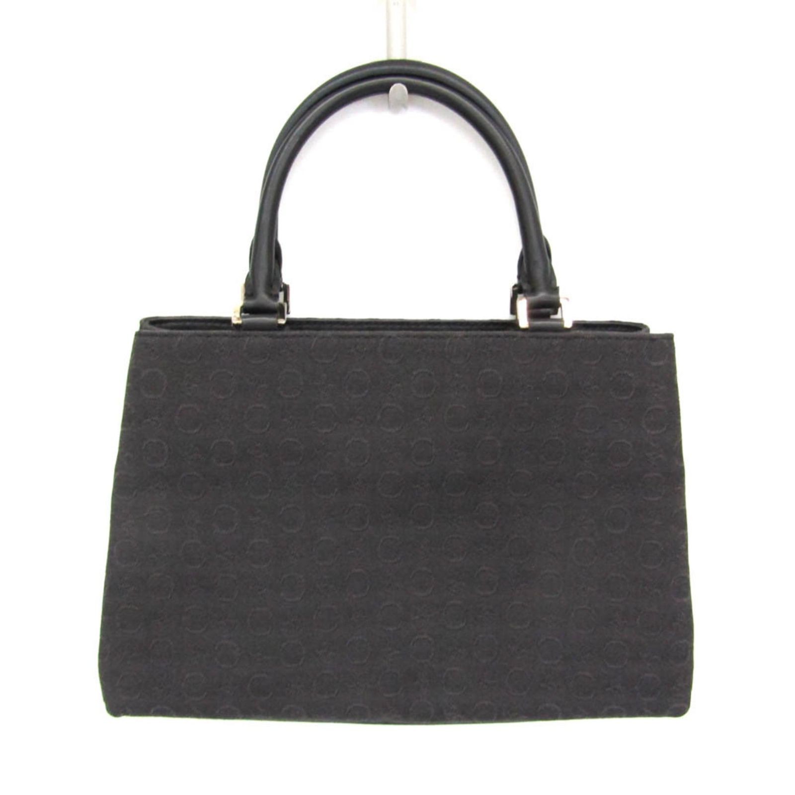 Celine C Macadam Carriage Canvas Leather Handbag Women Black Dark Brown Authent