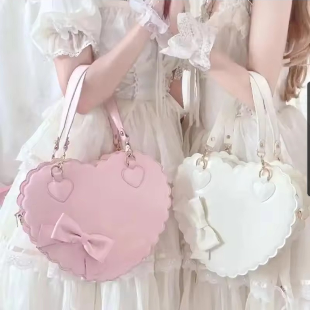 Pink Heart Shaped Large Women’s Shoulder Bag Purse w/ Bow, Shoulder Strap