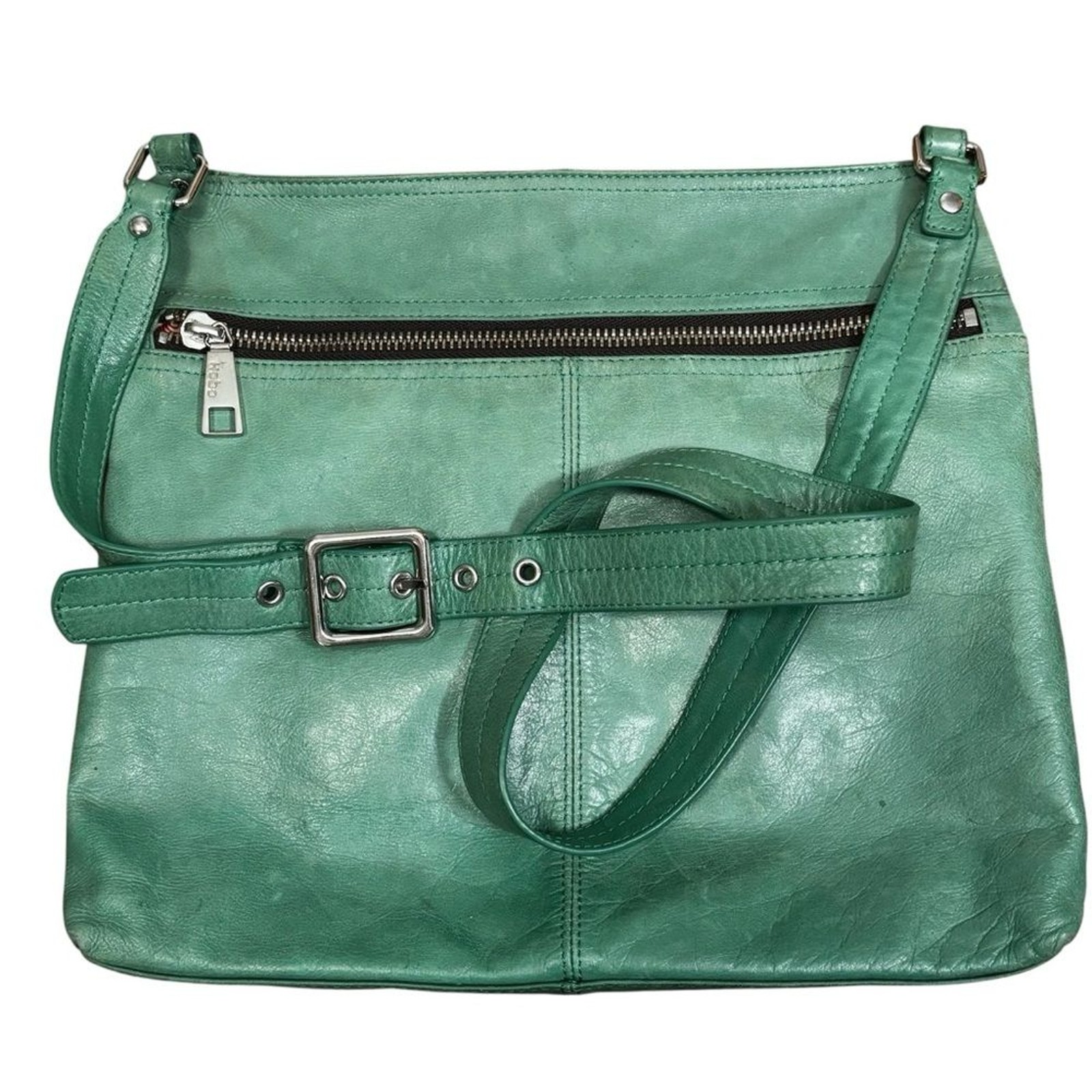 Hobo 100% Leather Lorna Crossbody Shoulder Bag in Jade Green