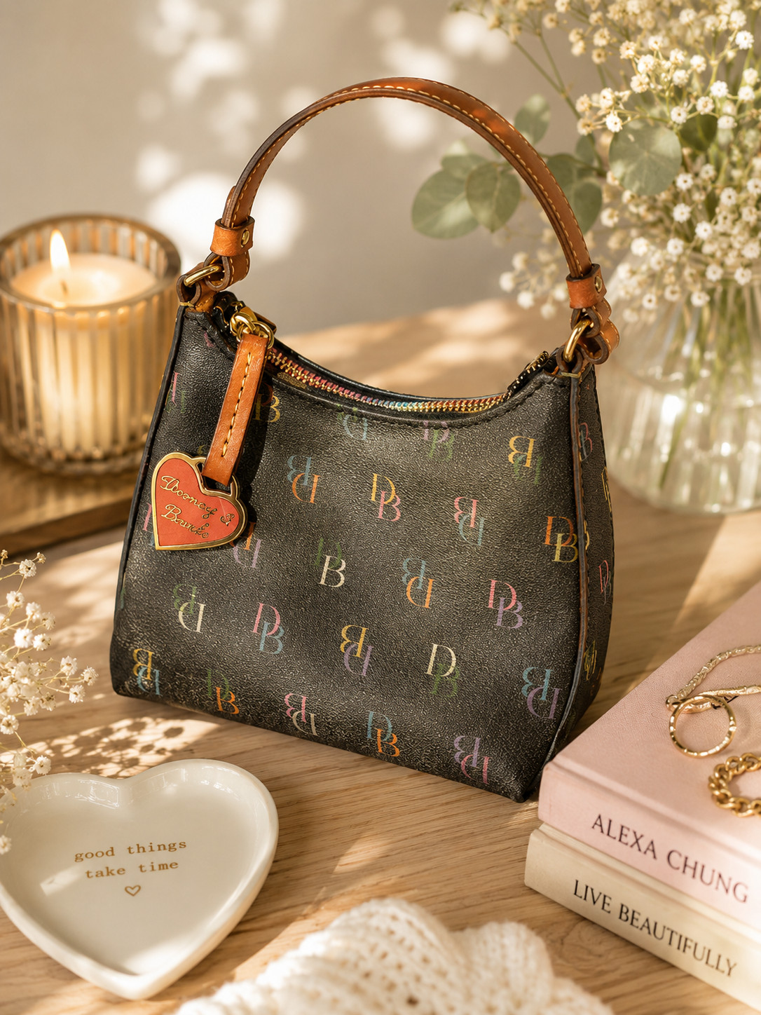 Vintage Dooney & Bourke Bitsy Logo Rainbow Monogram Y2K Mini Hand Bag Purse