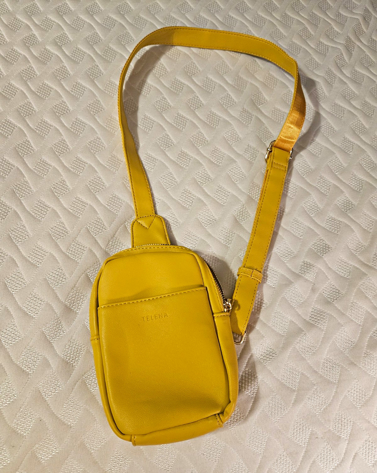 Telena Yellow Solid Small Crossbody Bag Zip Closure Gold Hardware Pockets