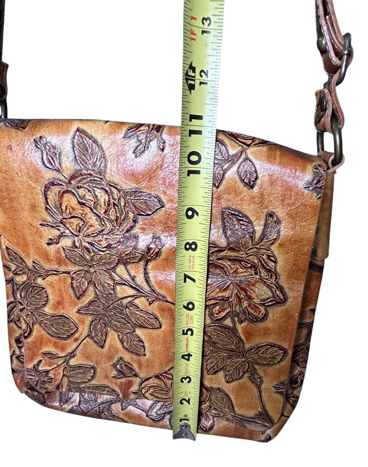 VTG Cuoieria Florentina Tuscan Leather Suede Floral Crossbody Bag Made in Italy