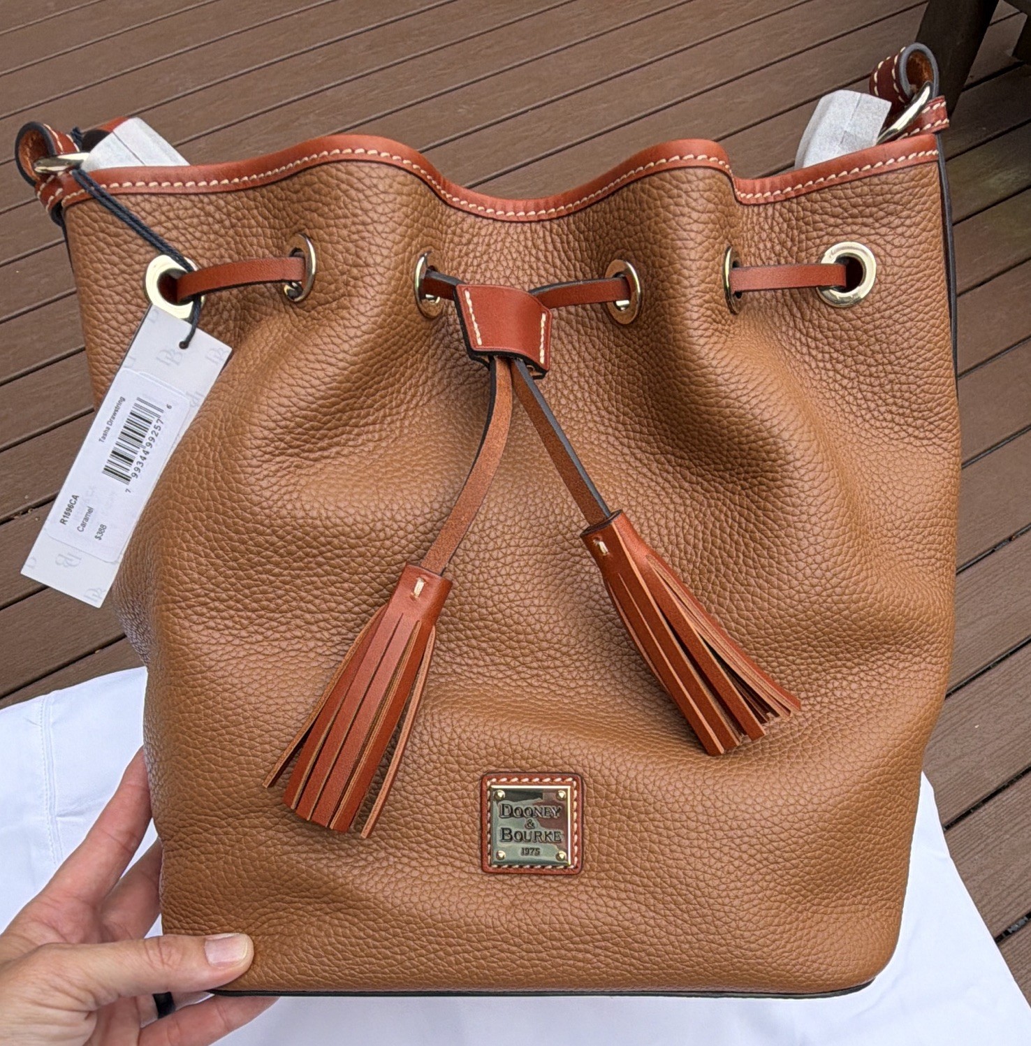 Dooney Bourke Tasha Drawstring Caramel Leather Shoulder Bag