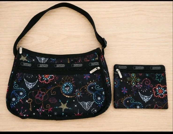 LeSportsac Classic Hobo Bag & Pouch Set Diamond Sparkle Print Retired Rare Y2K