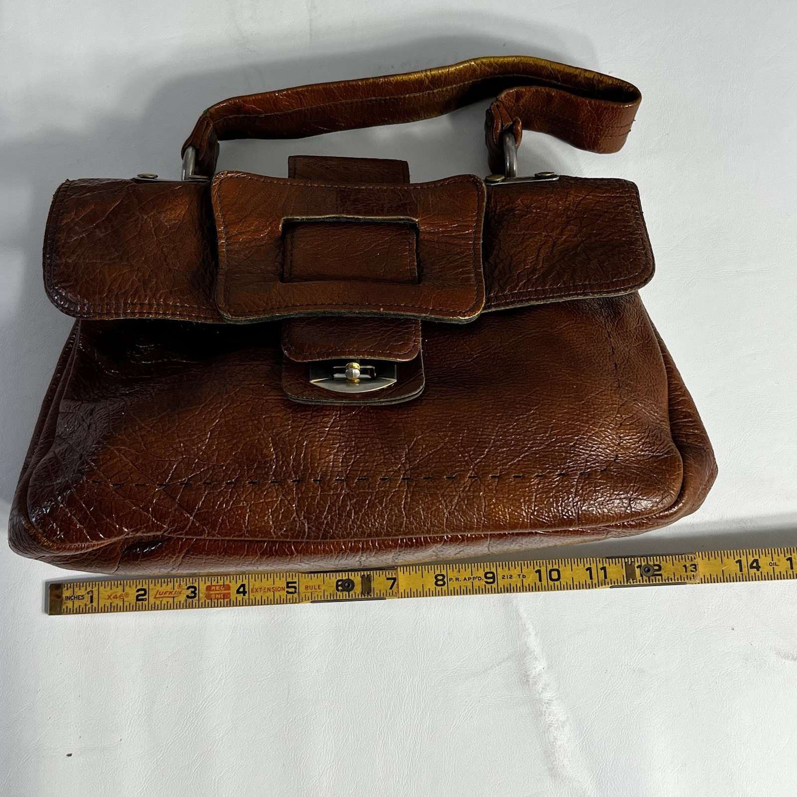 VINTAGE 70’s Genuine Leather Shoulder Bag Gold Hardware Chunky Buckle Closure