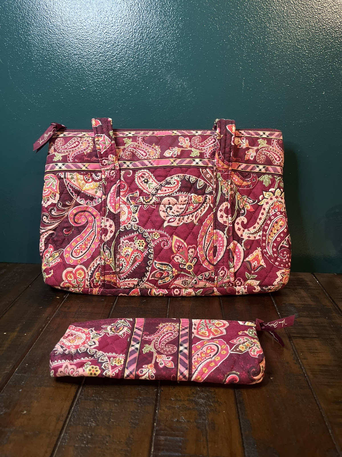 Vera Bradley Piccadilly Plum Burgundy Quilted Shoulder Bag w/ Purse Dead Stock