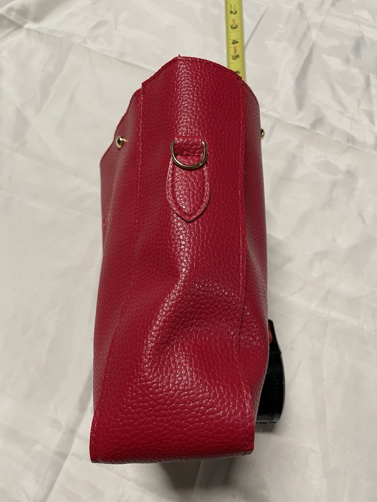 Red Solid Tote Handbag Zip Top Double Handles Gold Hardware w/ Pouch Coin Purse