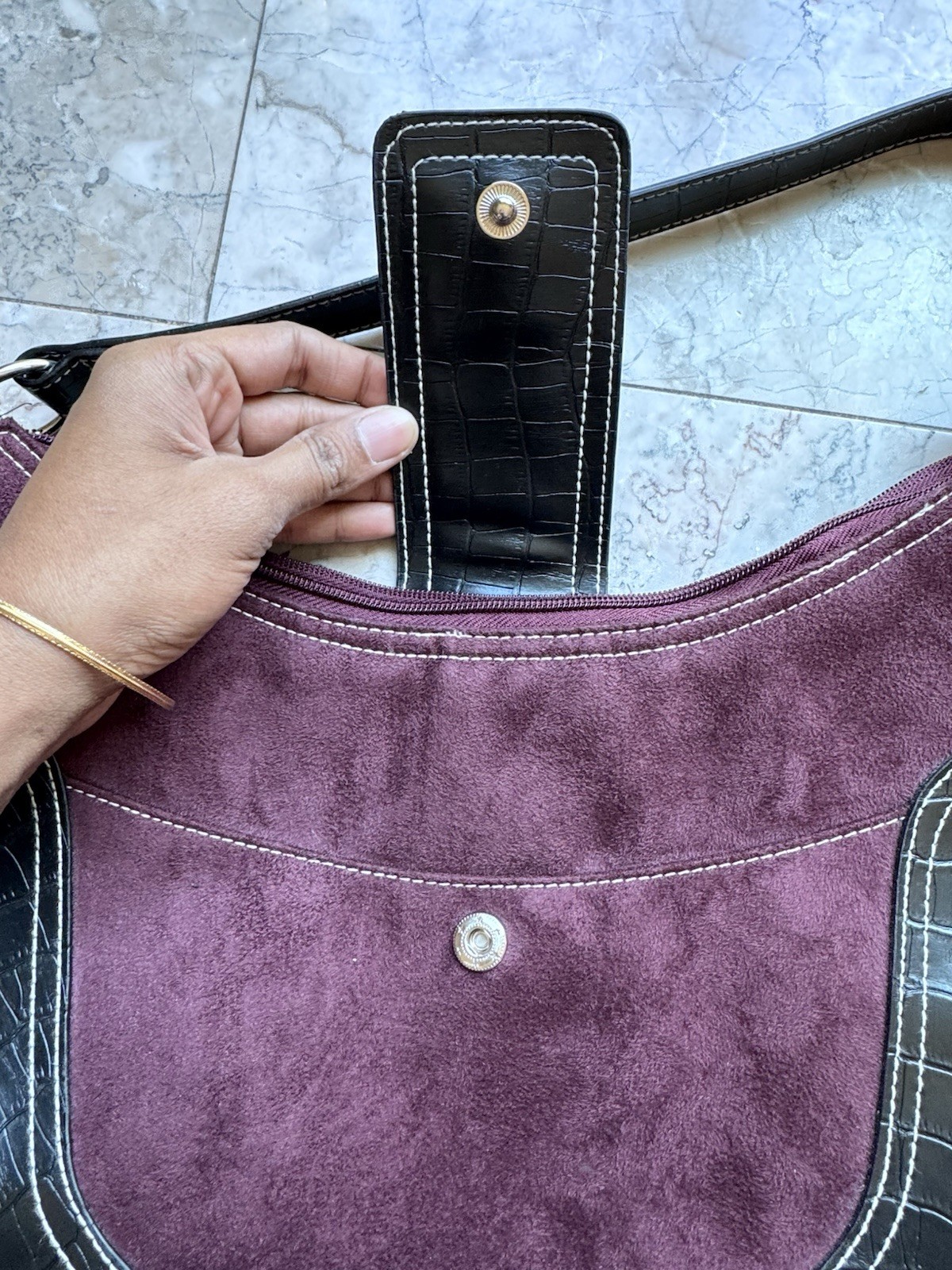 Victoria’s Secret Purple/Black Crescent Shoulder Bag Magnetic Closure Stitching