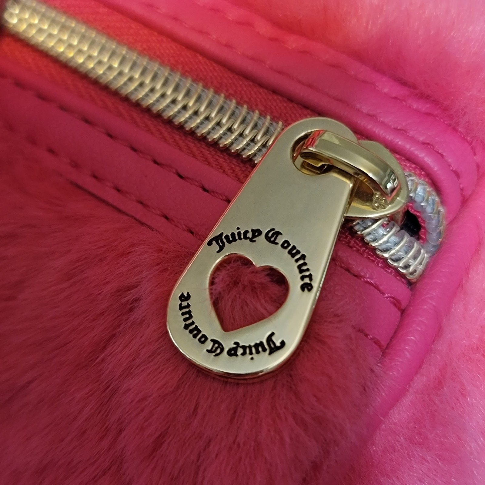 Juicy Couture Free Love Satchel Hot Pink Faux Fur Adjustable Crossbody Strap