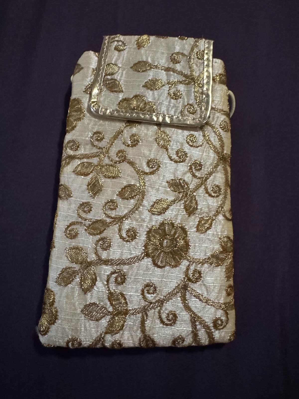Designer Embroided Mobile-Phone Pouch Cover Purse For Any Mobile Clip/BOHO White