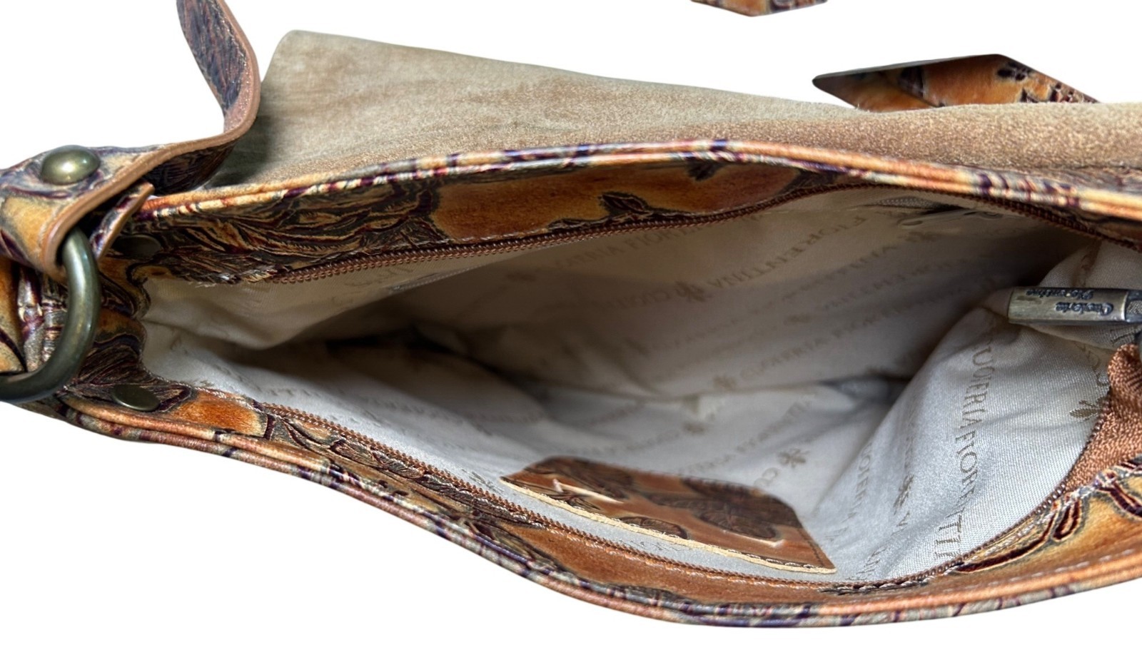 VTG Cuoieria Florentina Tuscan Leather Suede Floral Crossbody Bag Made in Italy