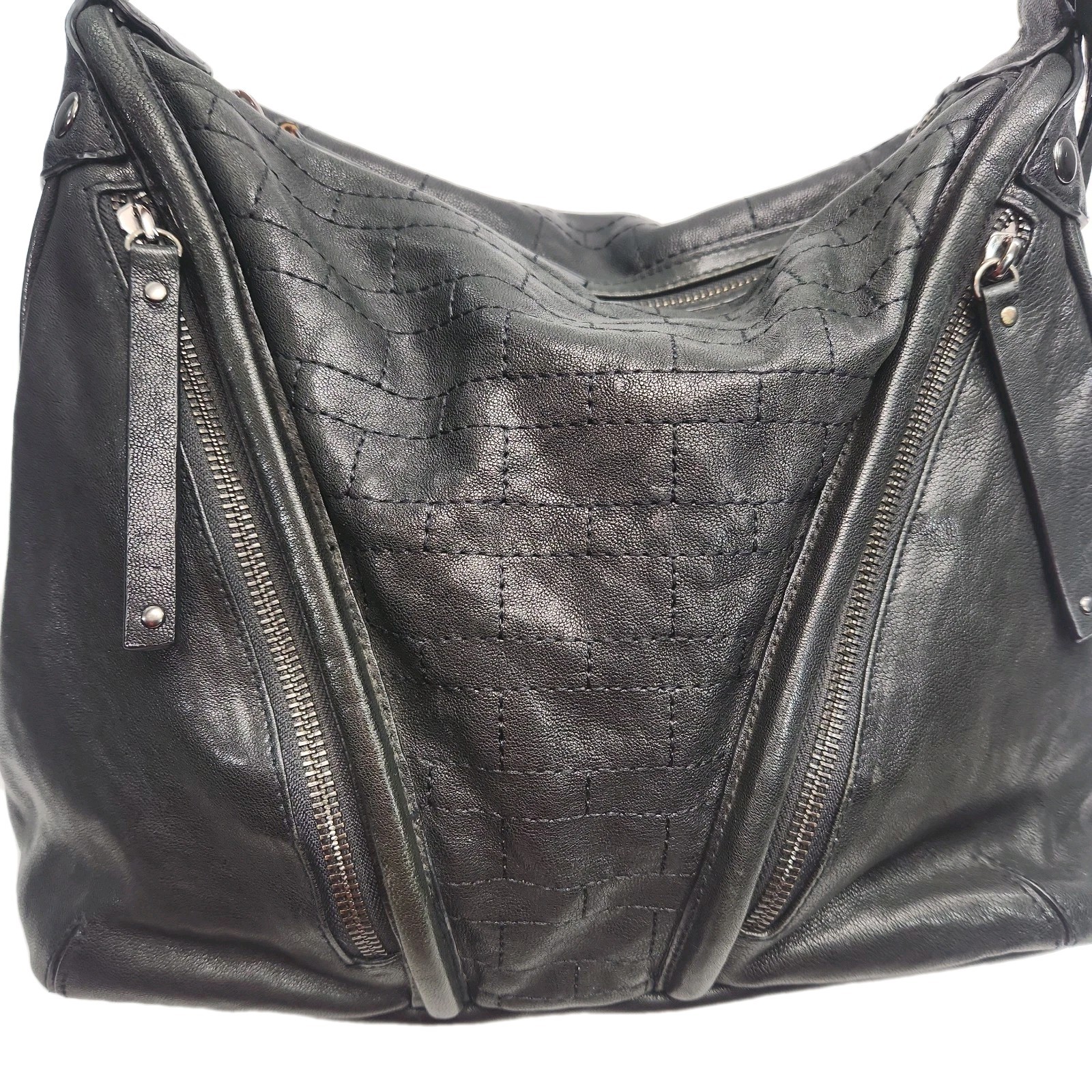 Joe’s Jeans Purse Black Leather Shoulder Bag Metal Studs Biker Hippie Y2K