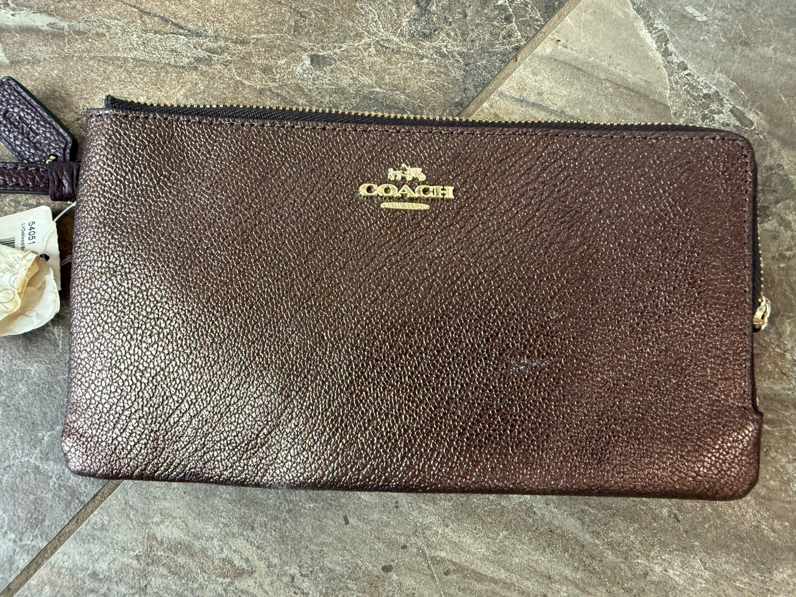 NWT Vintage Coach Leather Goods Burgundy Metallic Oversized Wristlet