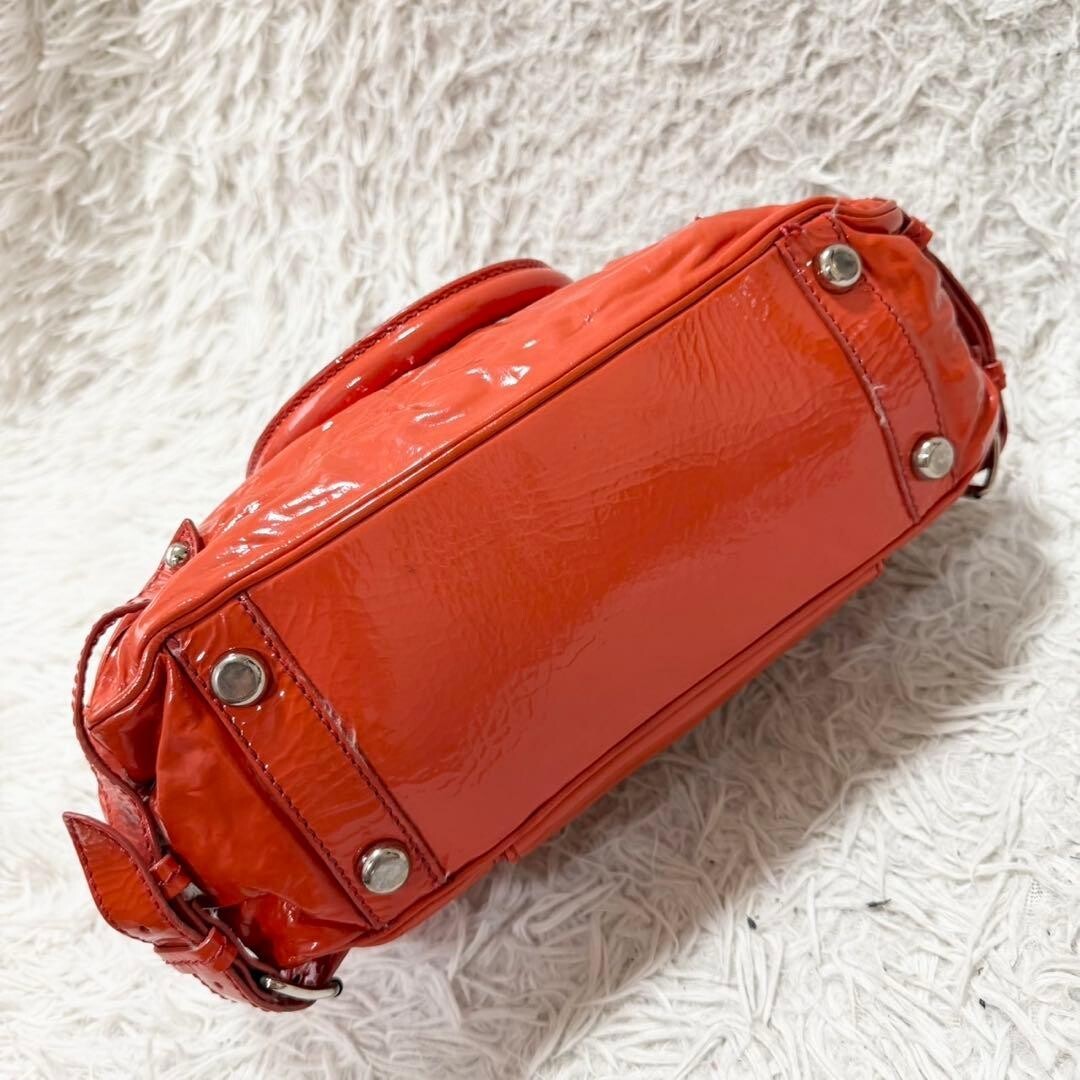 Marc Jacobs Orange Patent Leather Handbag Silver Zip 31cm x 21cm x 11cm