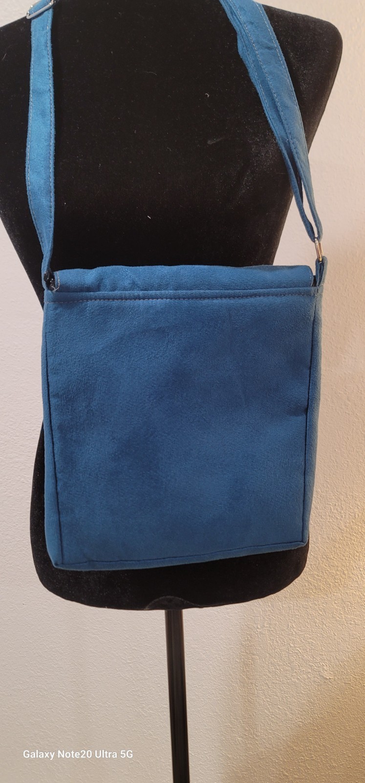 Blue Geometric Tribal Crossbody Bag Magnetic Flap Inner Pockets Silver Hardware