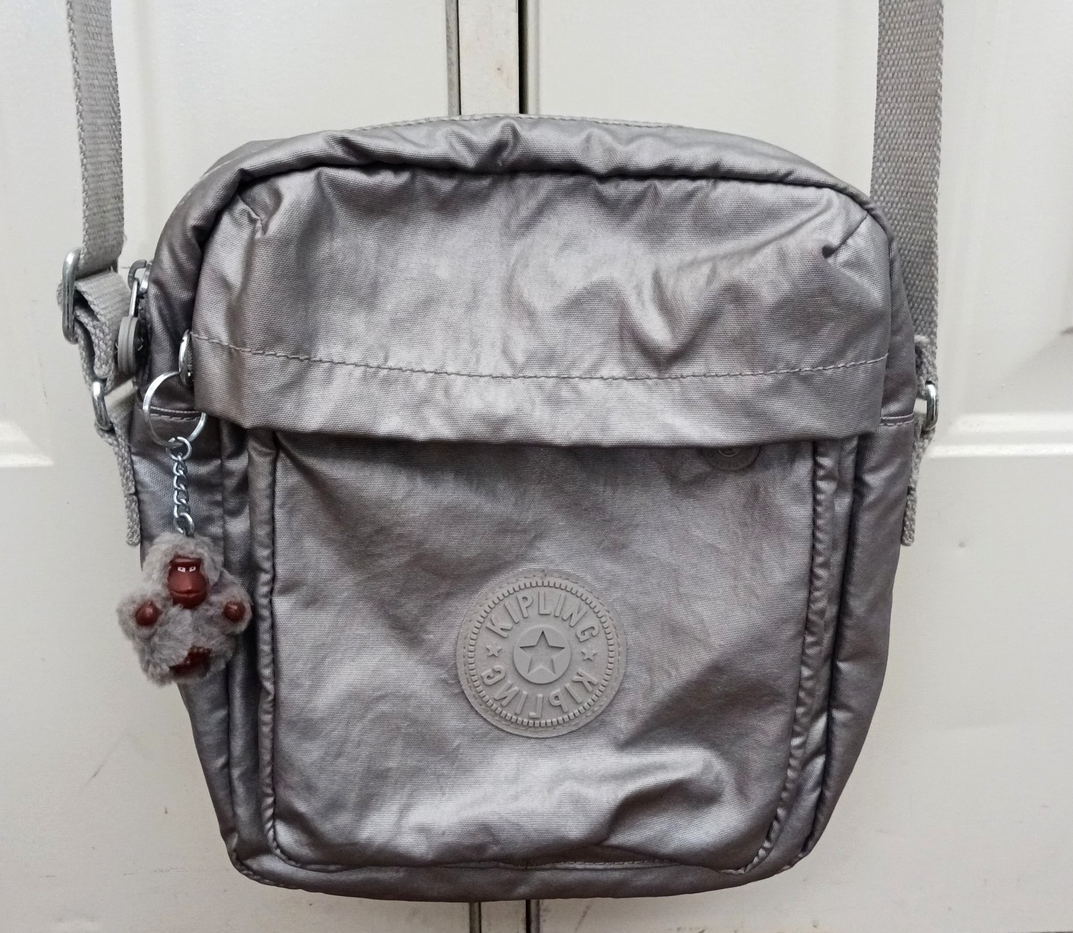 Kipling Gray Silver Crossbody Bag Purse KAI Monkey Keychain