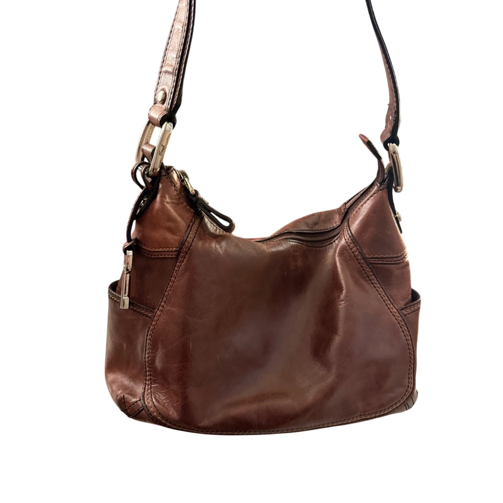 Vintage Fossil Y2K Brown Leather Hobo Shoulder Bag