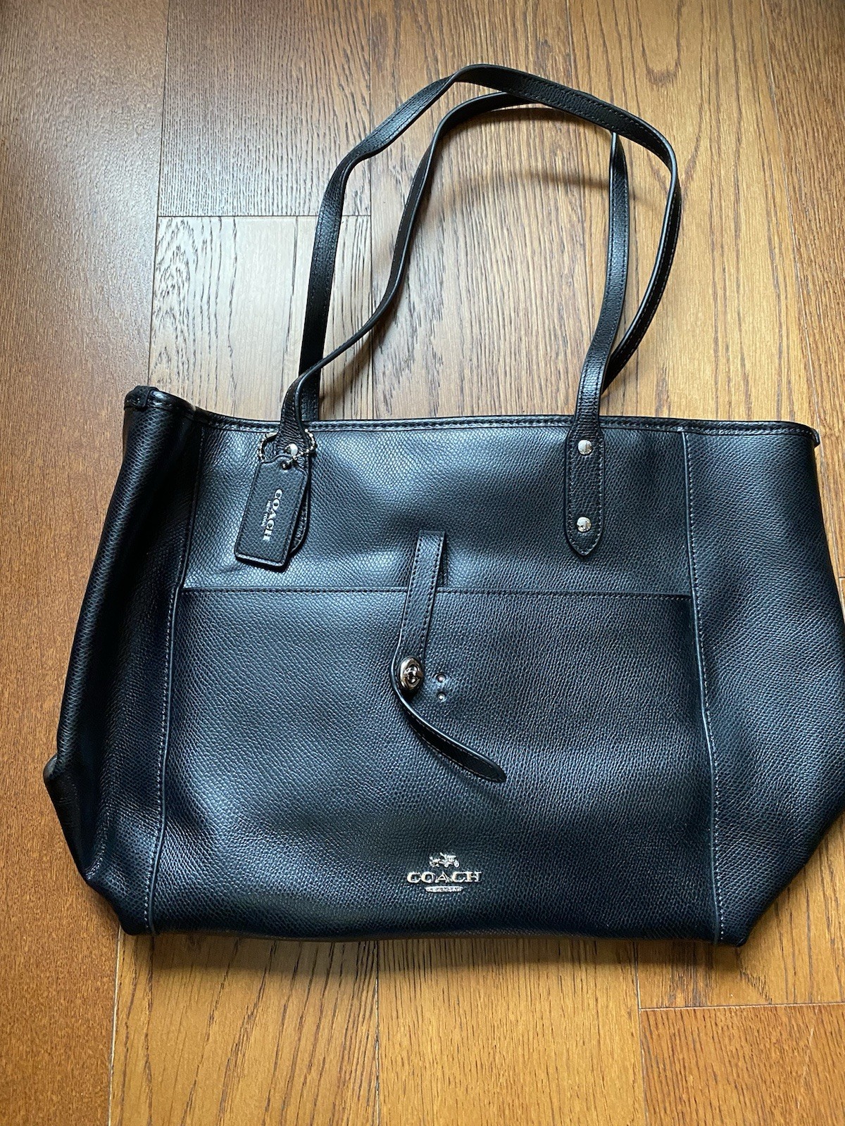Coach Market Tote in Black Polished Pebble Leather with Turnlock Detail