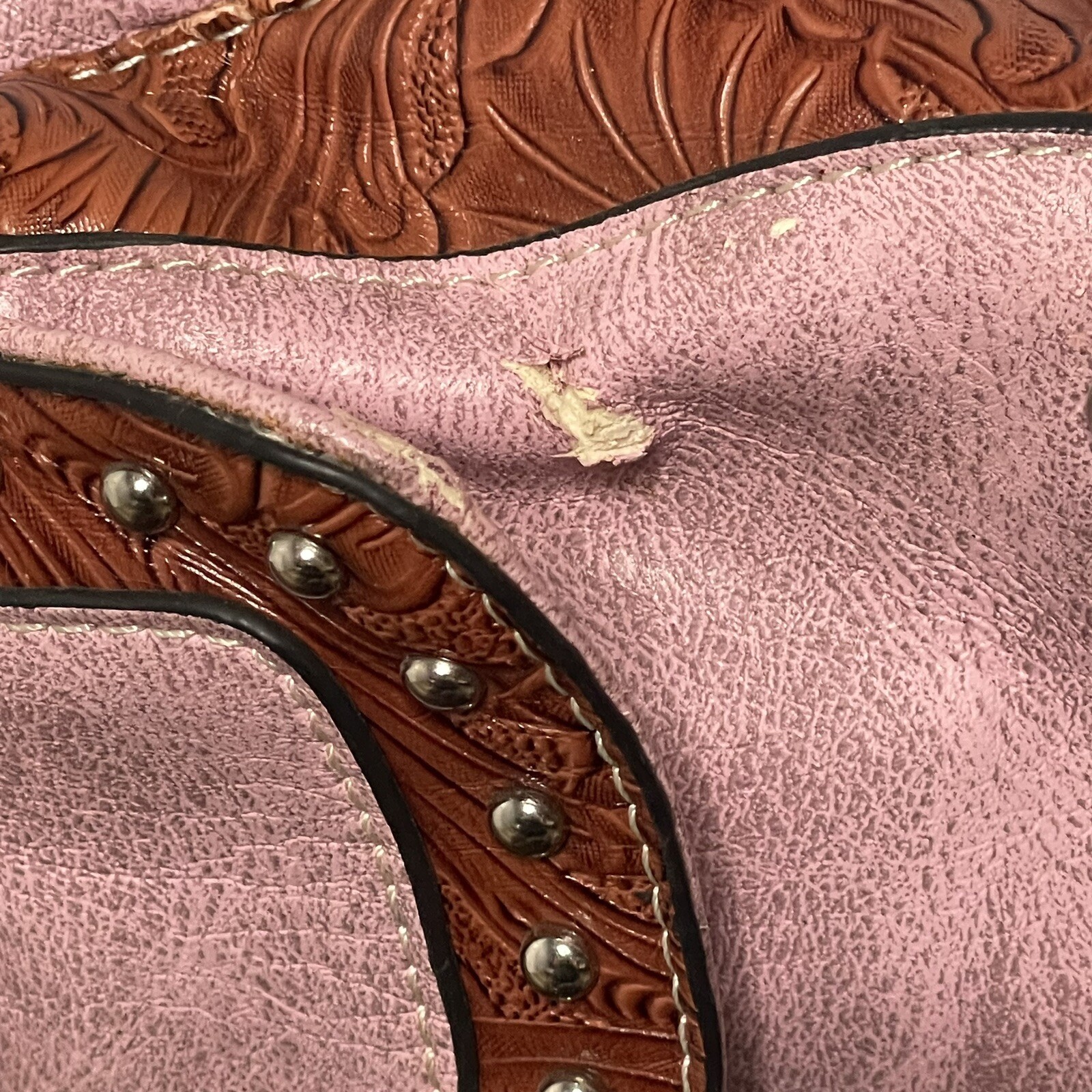 Faux Leather Pink Shoulder Purse Wallet Studded Cross Embossed Ruffle Country