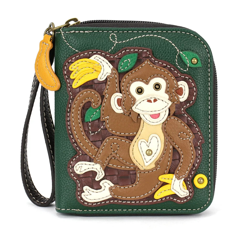 CHALA MONKEY WITH BANANAS Zip Around Wallet Wristlet 4.5 in x 5.5 in x 1 NWT