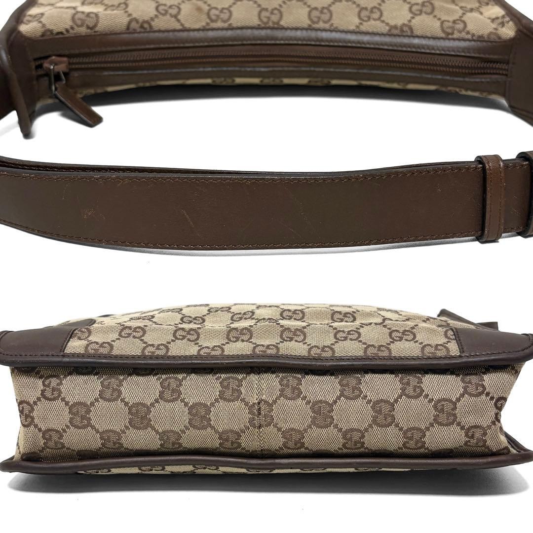 GUCCI GG Canvas Leather Shoulder Bag Beige Brown Italy 30.5x23cm Strap Authentic