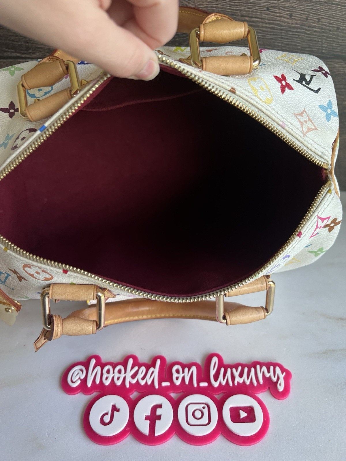 Louis Vuitton Takashi Murakami White Multicolor Speedy 30 Handbag Purse Tote EUC