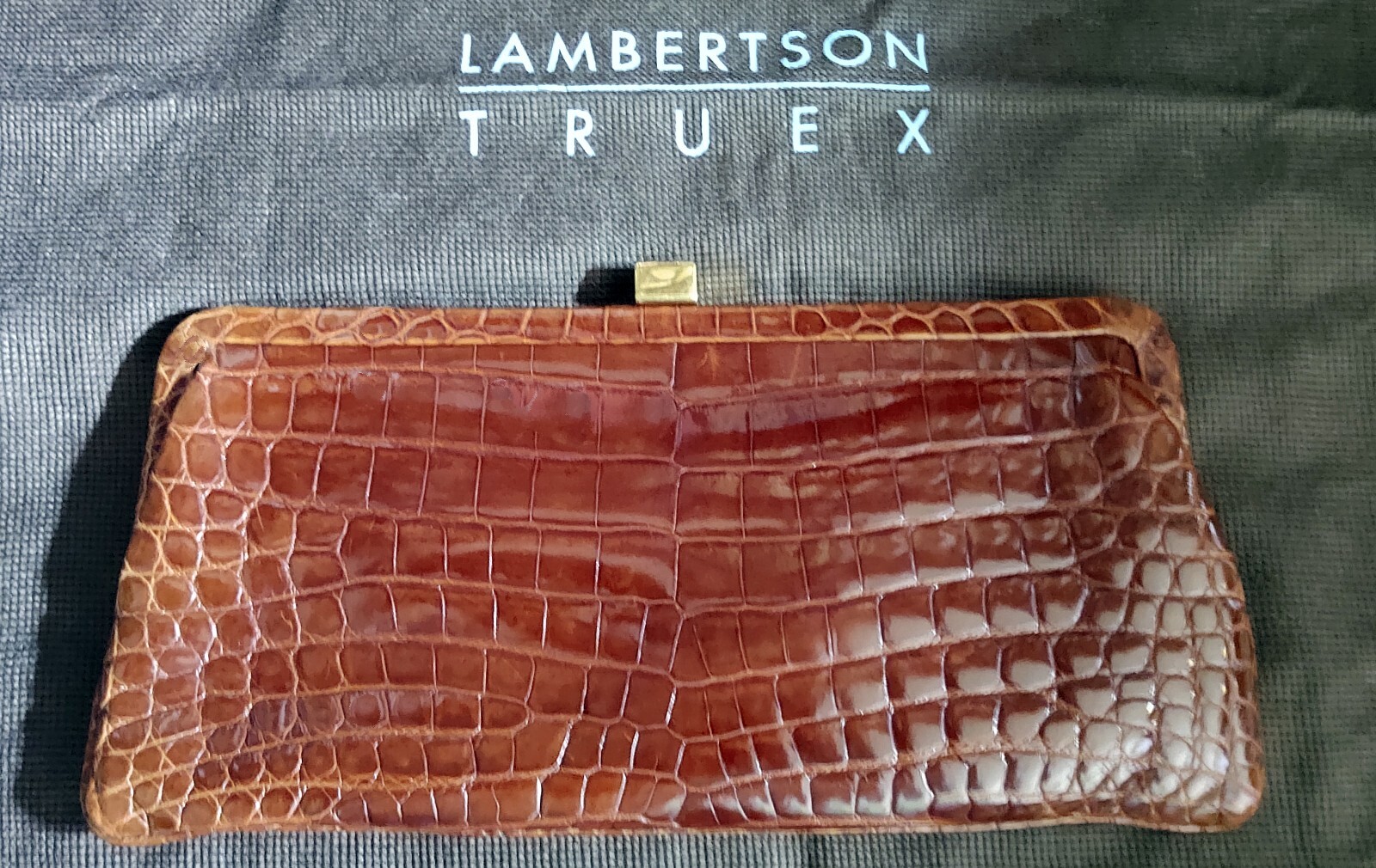 $4K Lambertson Truex BROWN crocodile clutch! Excellent vintage condition!