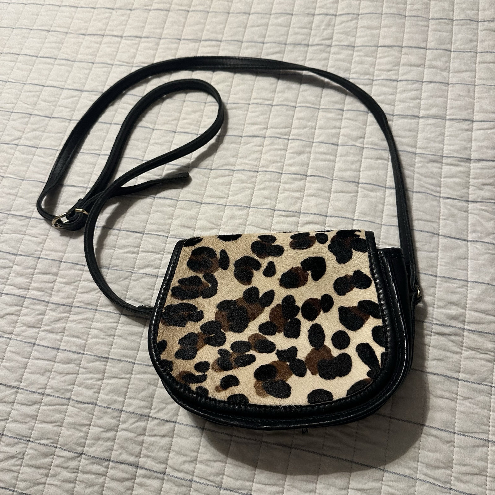 Baggit Southfield Mich Leopard Calf Hair Black Leather Crossbody Saddle Bag