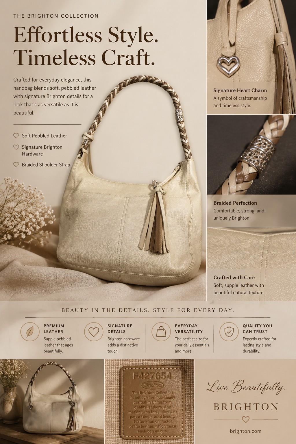 Brighton Collection Leather Hobo Handbag