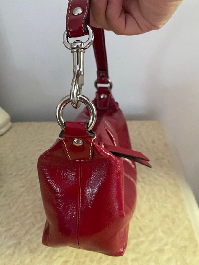 COACH Y2K Vintage Demi Mini Red Patent Leather Pleated Top Handle Bag F42828