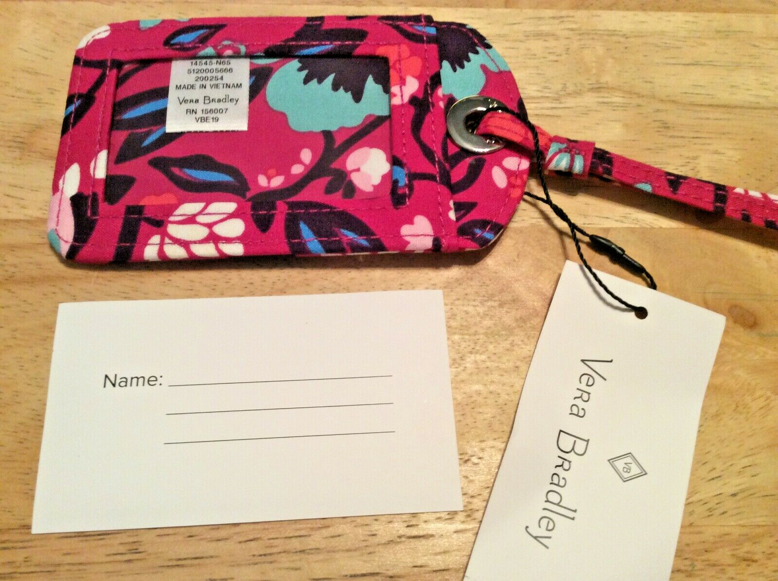 FREE SHIP Vera Bradley Luggage Tag ID with strap Bloom Berry New
