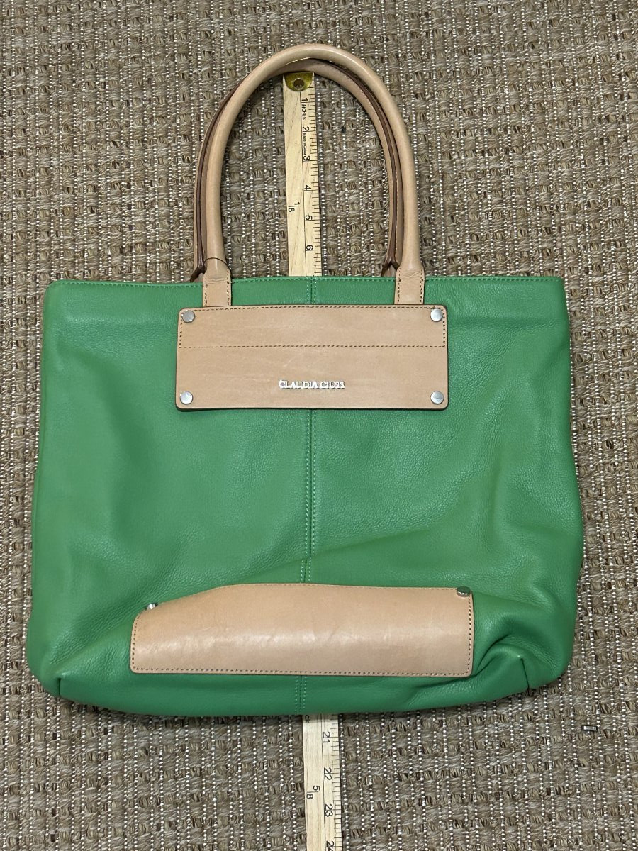 Designer Large Green Leather Tote W Handles