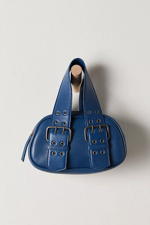NEW FREE PEOPLE BLUE LEATHER SAY YES BUCKLE BAG