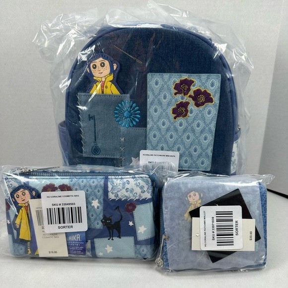 Coraline Patchwork Denim Mini Backpack, Wallet, & Cosmetic Bag – Exclusive