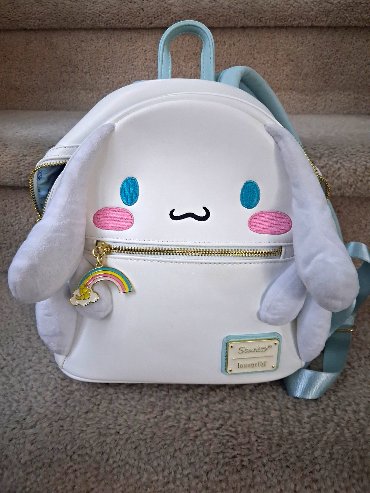 Loungefly Sanrio Cinnamoroll Mini Backpack White/Blue Plush Ears Bag Charm