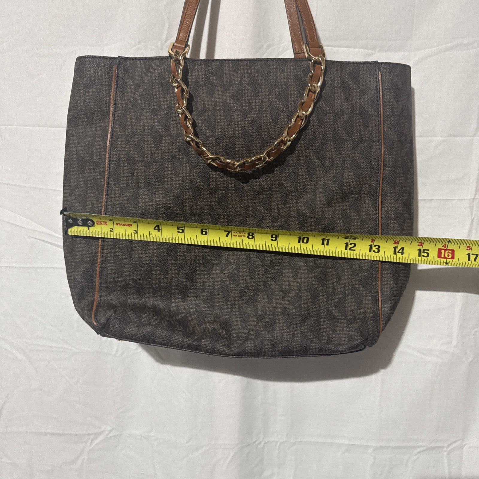 Michael Kors Harper North/South Tote Bag Purse Canvas Leather Trim