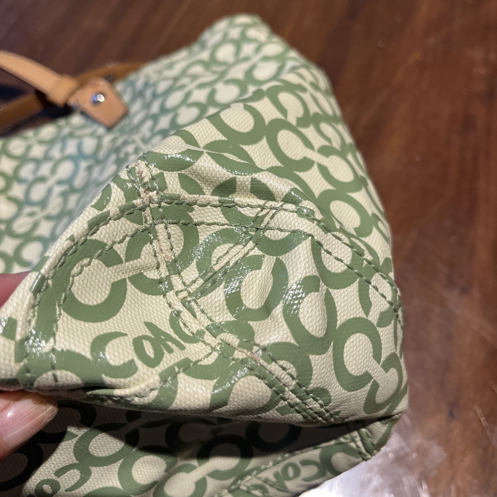 Coach Tote Bag Green Op Art Logo Coated Canvas JO868-13142